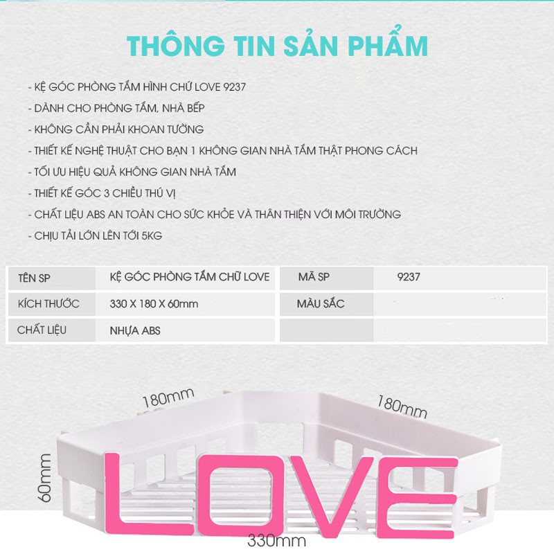 Kệ phòng tắm chữ LOVE dùng cho nhà tắm,  nhà bếp phòng ngủ kệ góc chữ LOVE siêu đẹp