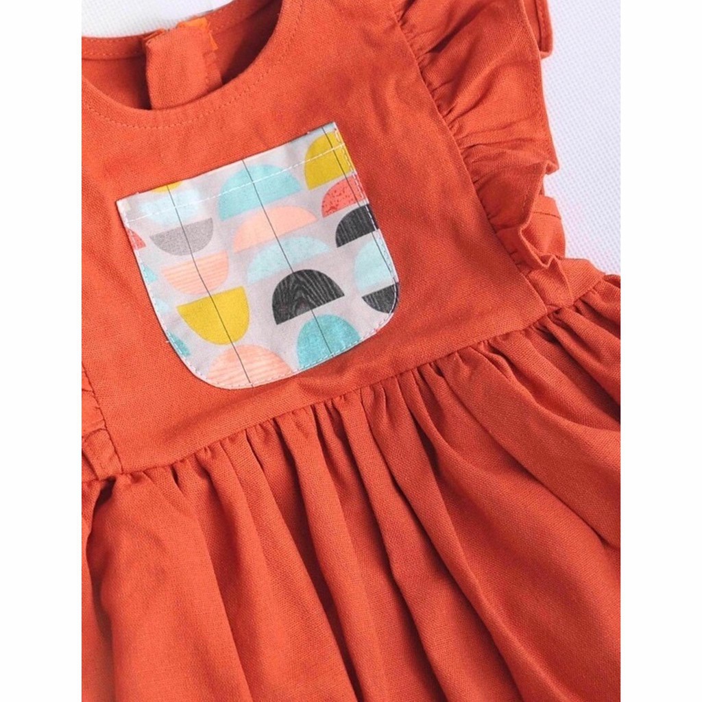 Lamm- Váy linen cam phối hoạ tiết ô đại