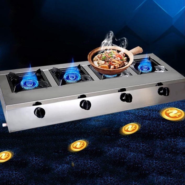 Bếp gas làm mỳ cay 4 cửa, bếp ga 4 họng ngang