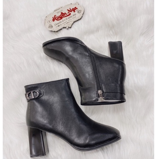 Giày bốt nữ thấp cổ cao 5p mũi vuông kéo khoá