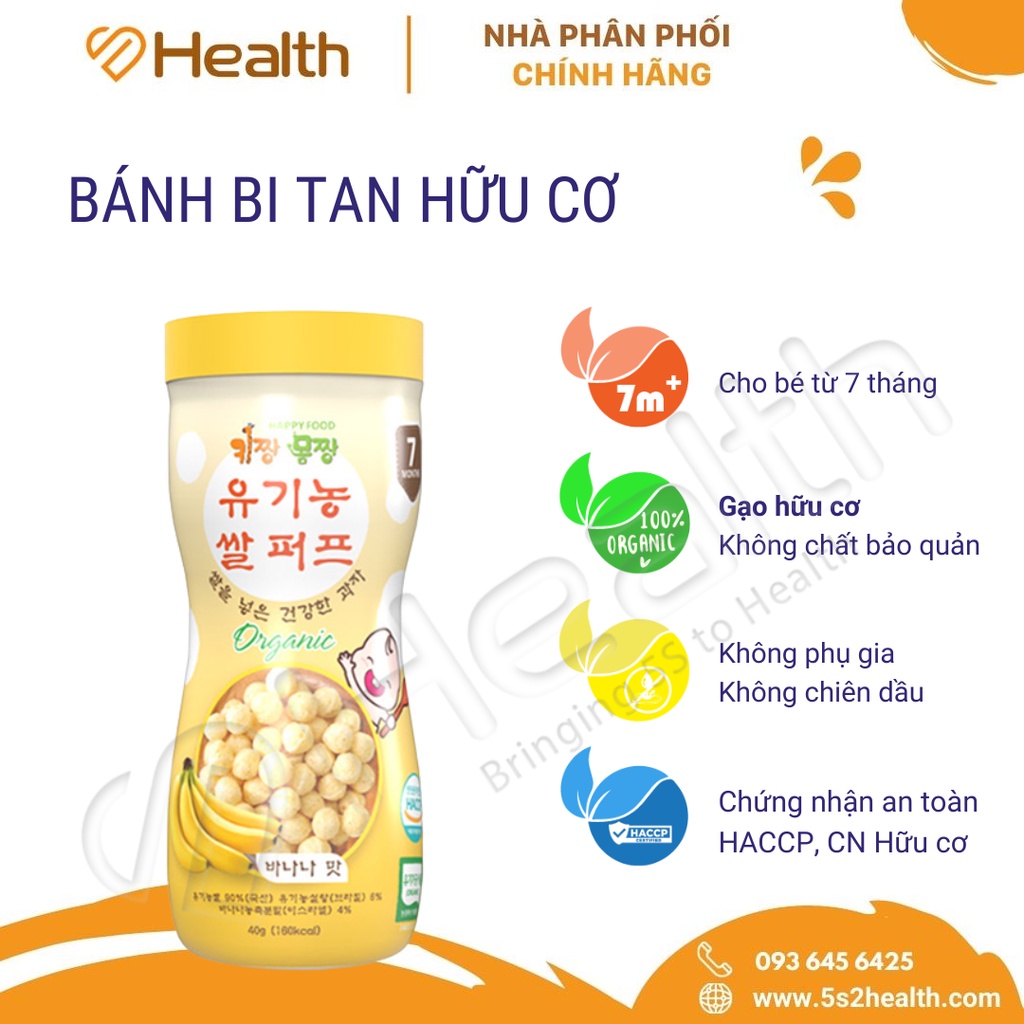 Bánh bi tan hữu cơ HAPPY FOOD Hàn Quốc - Vị Chuối,CHÍNH HÃNG, cho bé từ 7 tháng, bổ sung canxi, dinh dưỡng tự nhiên