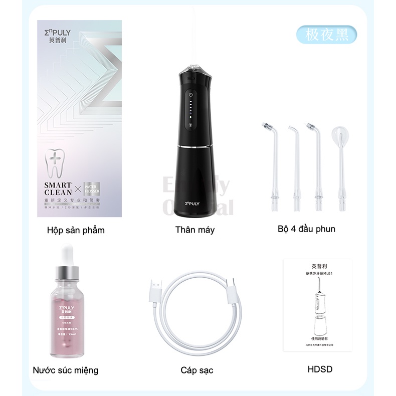 [Enpuly.vn]Máy tăm nước Xiaomi Enpuly MLG1 mẫu mới dung tích lớn 200ML,với 5 cấp độ làm sạch,4 đầu phun cho răng niềng