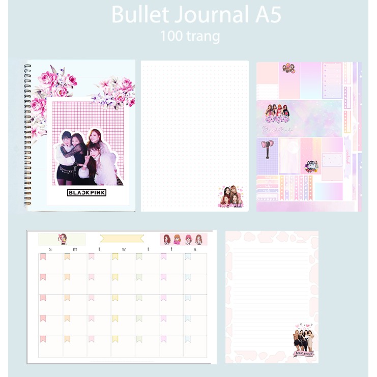 Sổ bullet journal blackpink SBJ1 A5 100 trang 160gsm blink chấm kẻ ngang monthly planner  Sổ tay vẽ chì Sketchbook