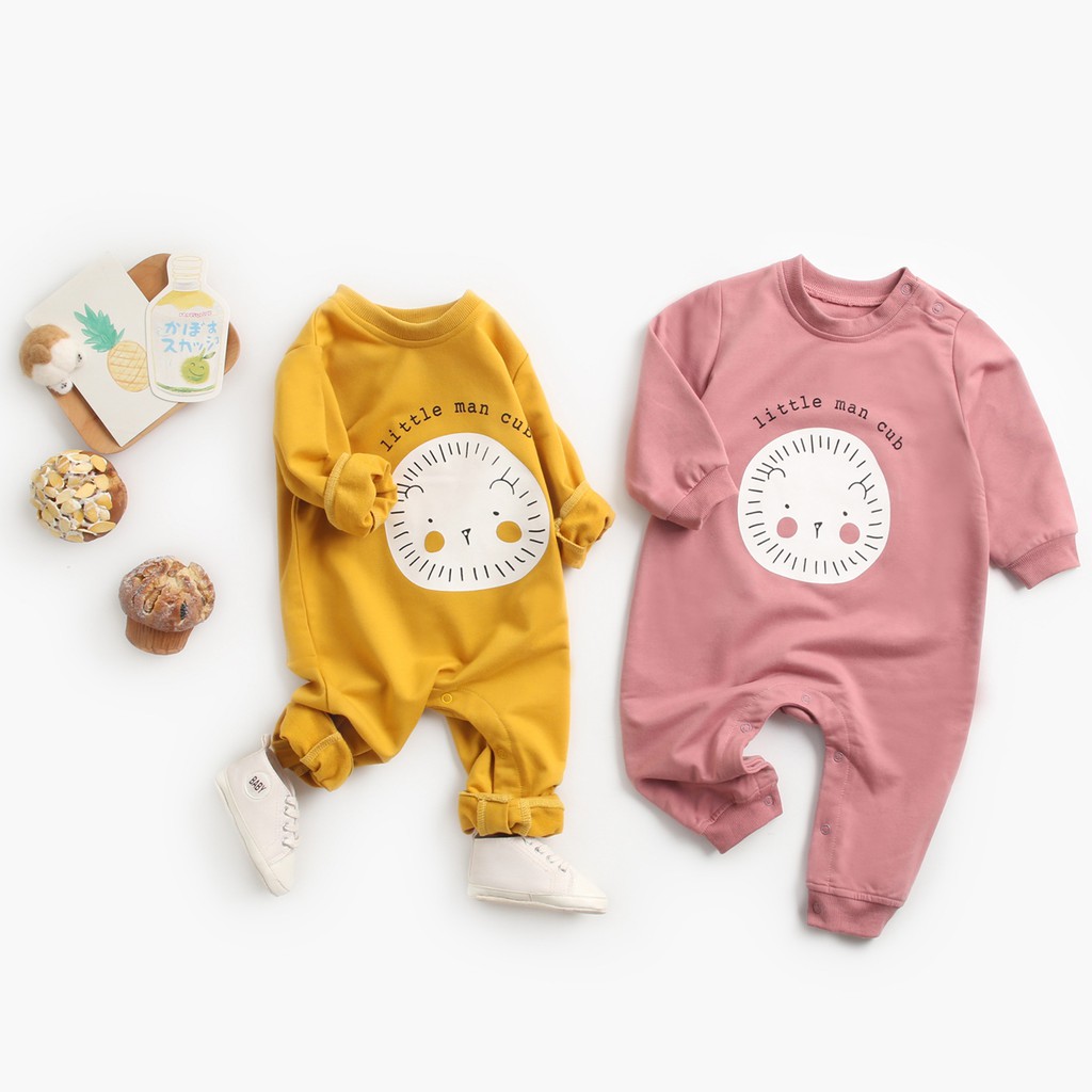 Áo liền quần SANLUTOZ cotton tay dài họa tiết hoạt hình đáng yêu thời trang dành cho trẻ sơ sinh
