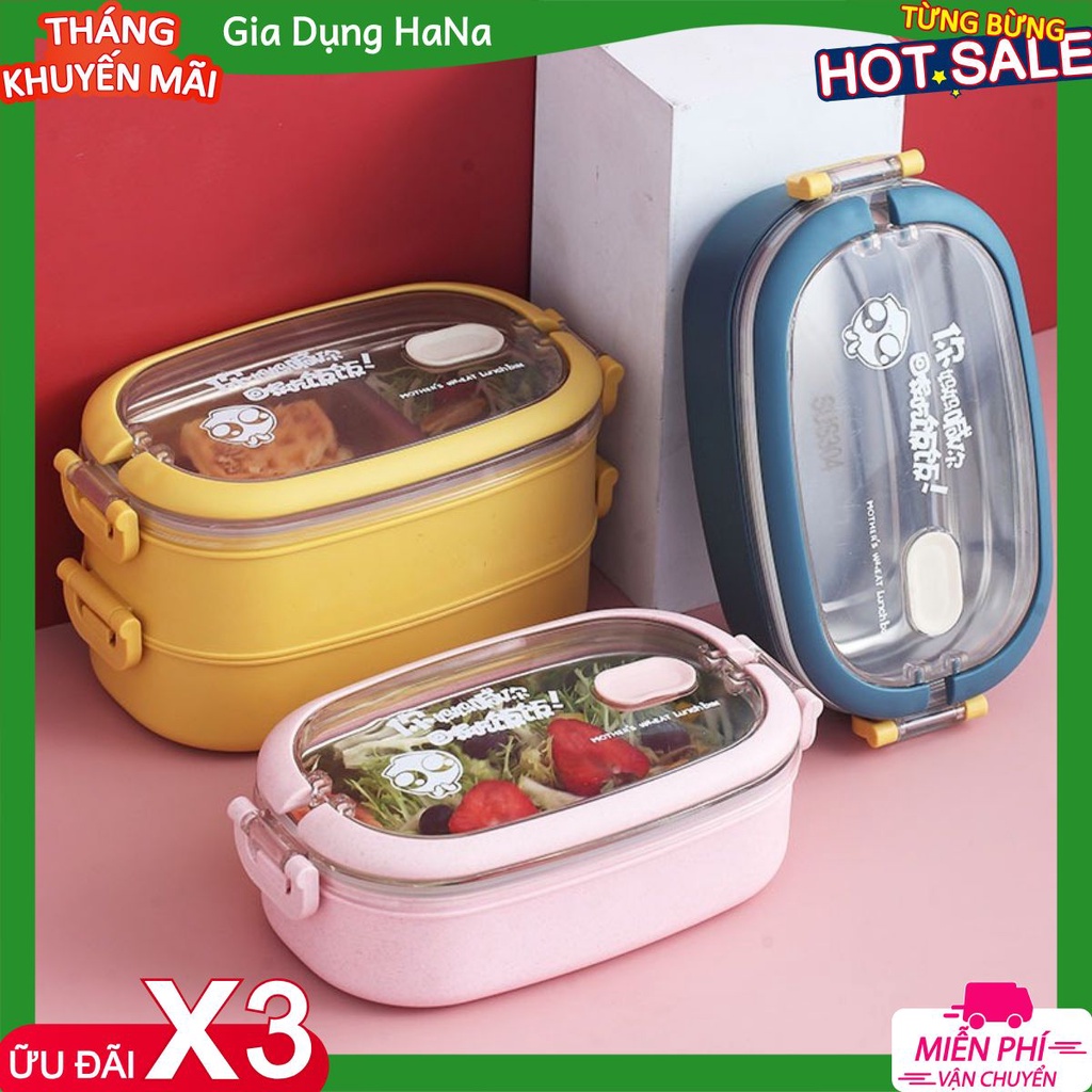 Hộp Cơm Giữ Nhiệt🥙Hộp Đựng Cơm Văn Phòng Lúa Mạch 2 Tầng 3 Ngăn Tiện Dụng Lõi Inox 304 Cao Cấp Nắp Chống Tràn [HÀNG ĐẸP]