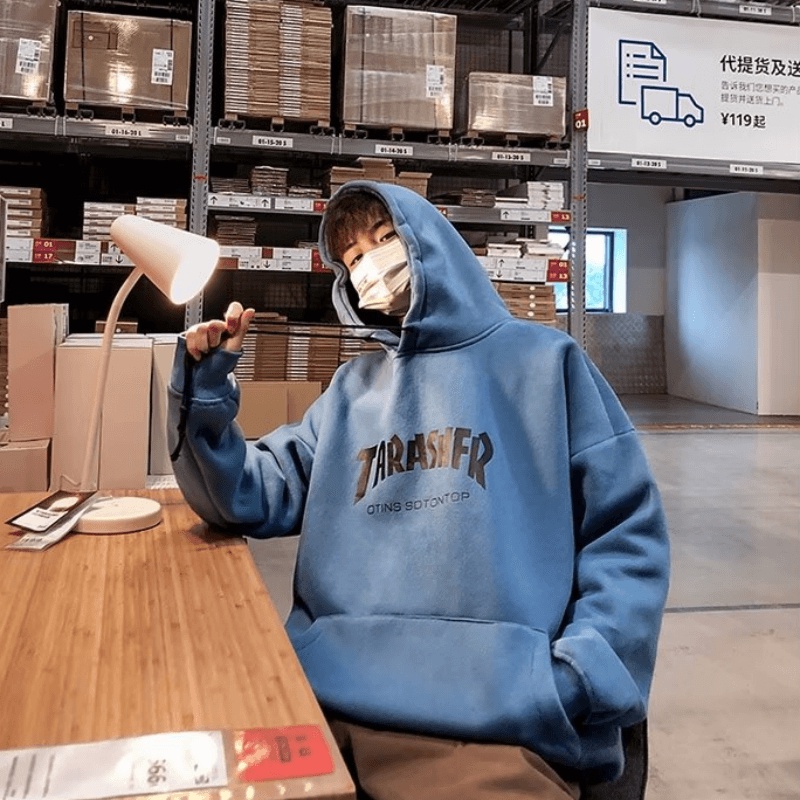 Áo Hoodie Dáng Rộng In Chữ Thời Trang Hàn Quốc Chất Lượng Cao Size M-5XL Cho Nam