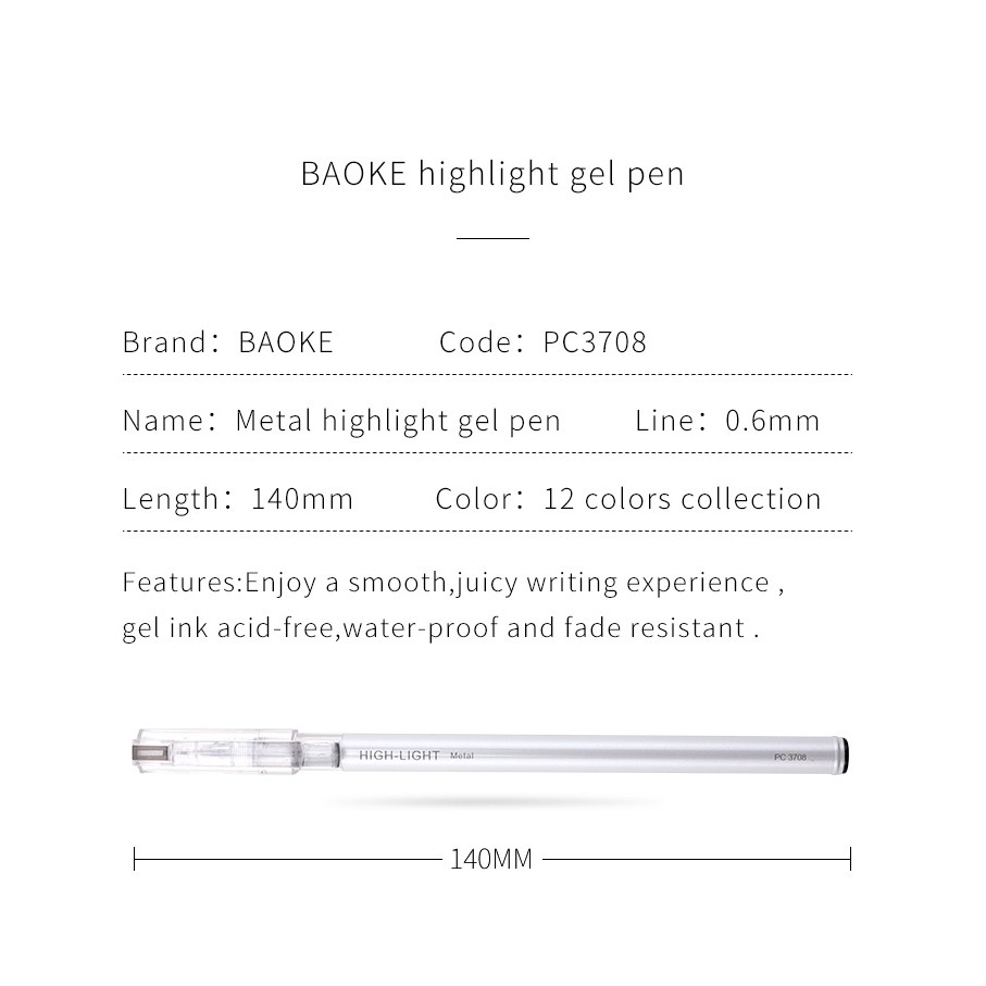 Hộp Bút Mực Gel 0.6mm 12 Màu BAOKE-PC3708