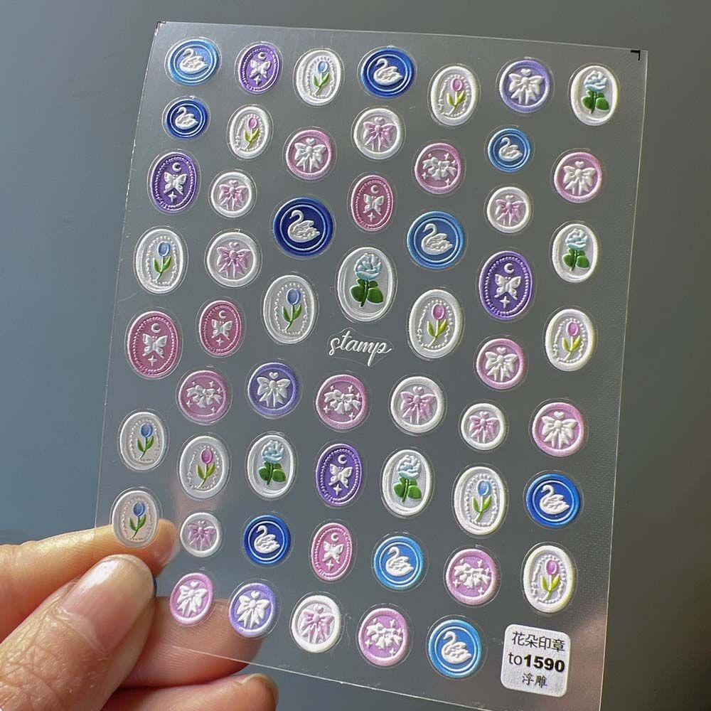 [Hàng mới về] Miếng dán móng tay chuyển nước tự dính khắc nhiều họa tiết tùy chọn 5D phong cách Nhật Bản DIY đáng yêu