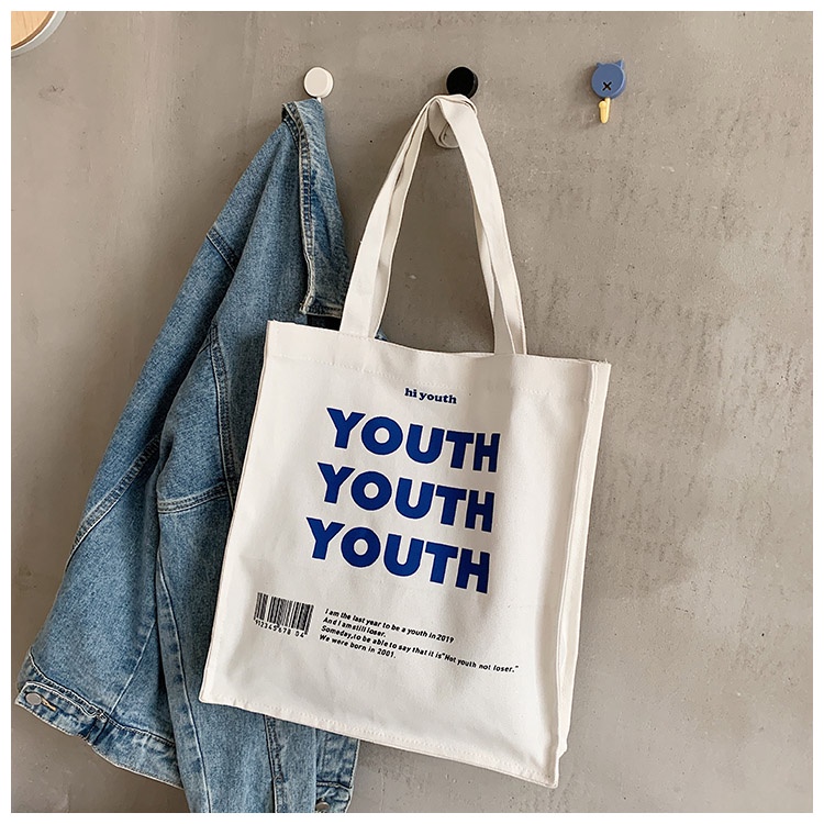 Túi Tote Túi Vải Canvas Hàng Quảng Châu Loại 1 In Chữ YOUTH [Ảnh Thật]