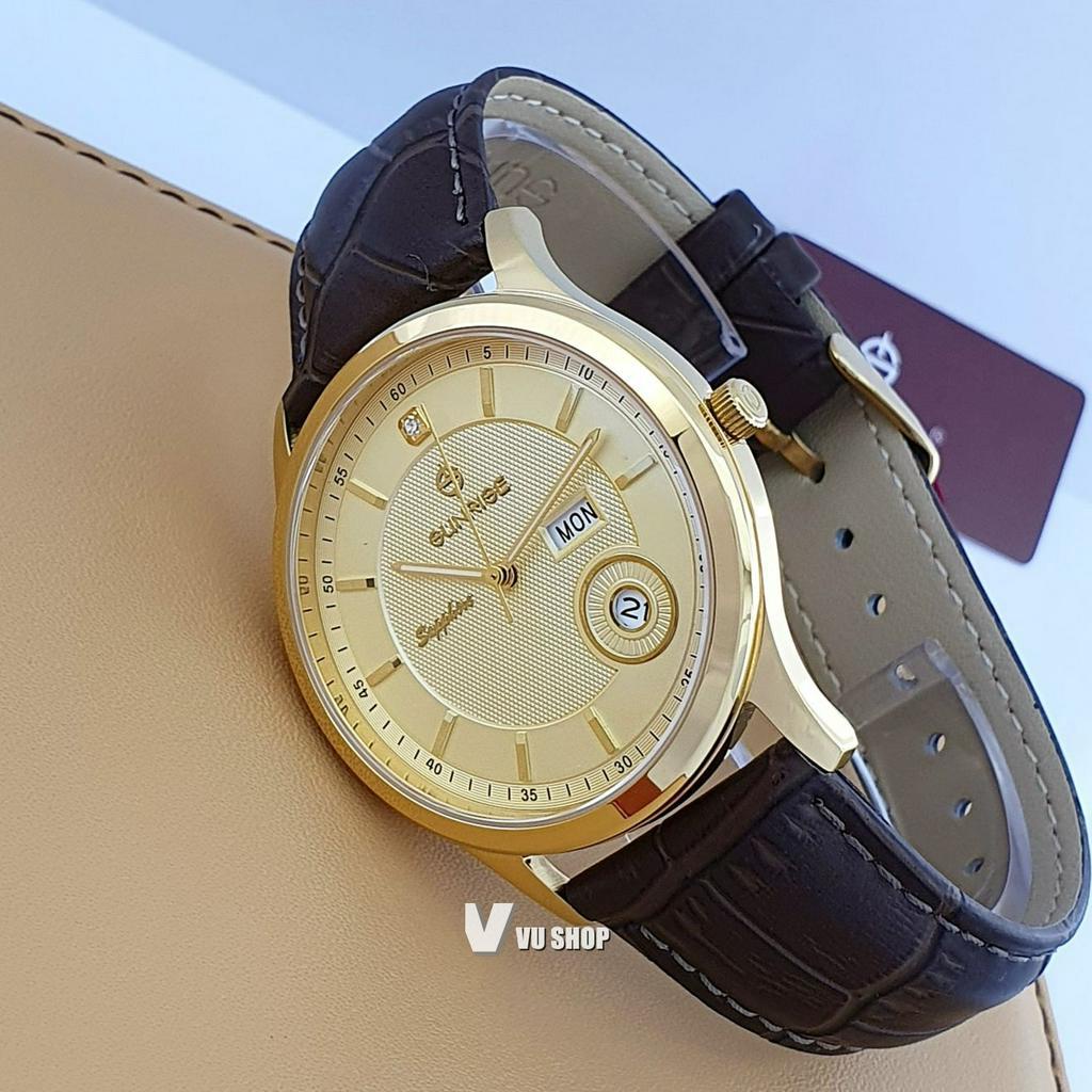Đồng hồ nam SUNRISE DM782PWA 2 Lịch Kính Sapphire Chính hãng