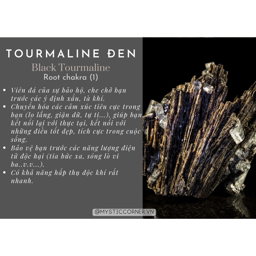 Dây chuyền đá Black Tourmaline, đá bảo vệ dùng trong Tarot, Reiki, đá phong thủy, thiền định