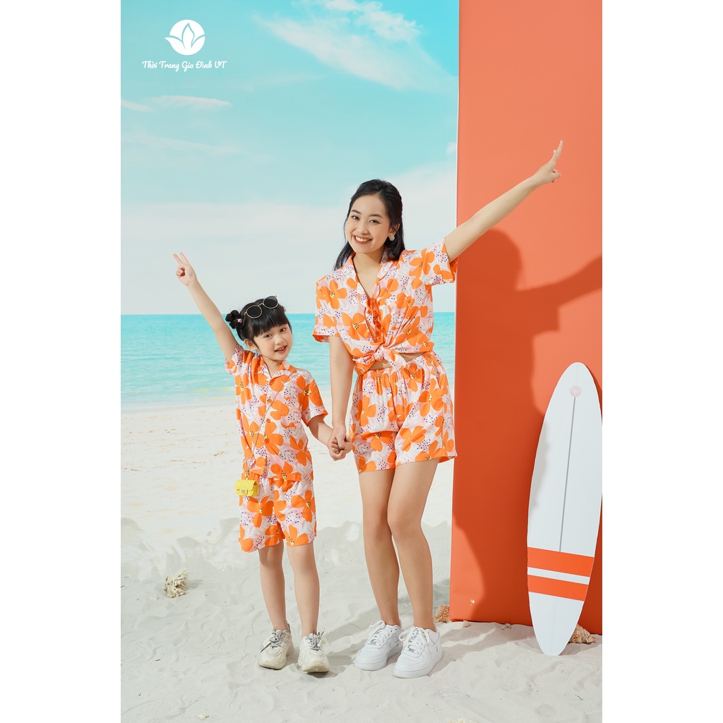 Bộ pijama lanh VT mặc nhà cộc tay cho bé- Thời trang gia đình VT B63.2118