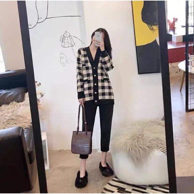Áo cardigan kẻ caro thời trang thu đông 2020 ( kèm ảnh thật ) | BigBuy360 - bigbuy360.vn