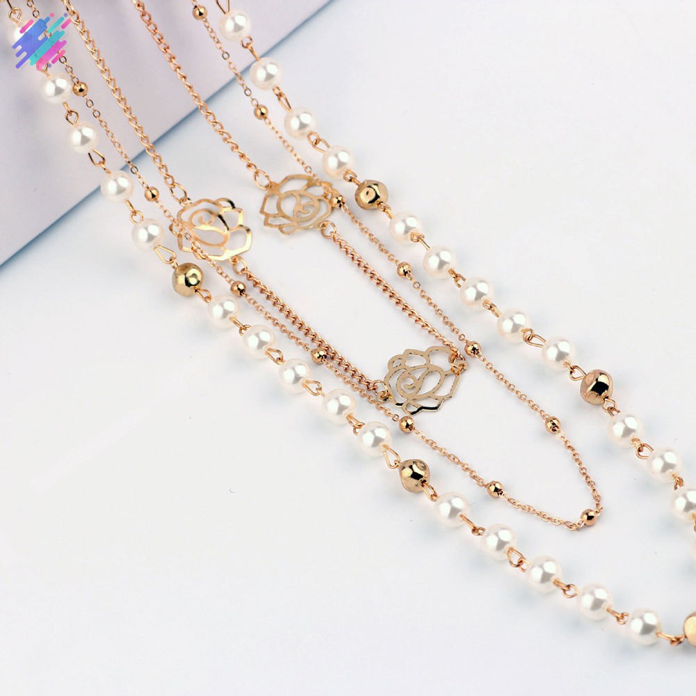Dây chuyền dài nhiều tầng đính ngọc trai thời trang cho nữ