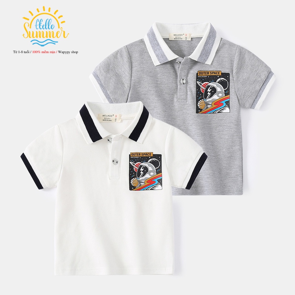 Áo Polo WELLKIDS cho bé chất cotton hàng xuất Âu Mỹ 2022