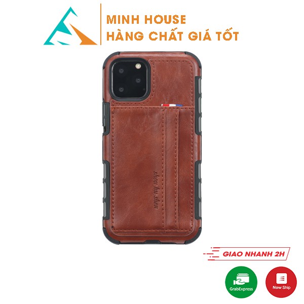 Ốp da Iphone 11, 11 Pro, 11 Pro Max kiêm 2 khe đựng thẻ, card + Tặng ngay miếng dán cường lực 4D