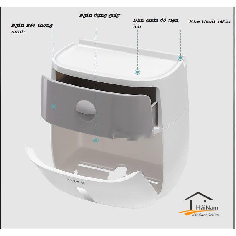 HỘP ĐỰNG GIẤY VỆ SINH ECOCO CAO CẤP 2 TẦNG- ĐA NĂNG- THÔNG MINH- CHỐNG ƯỚT GIẤY