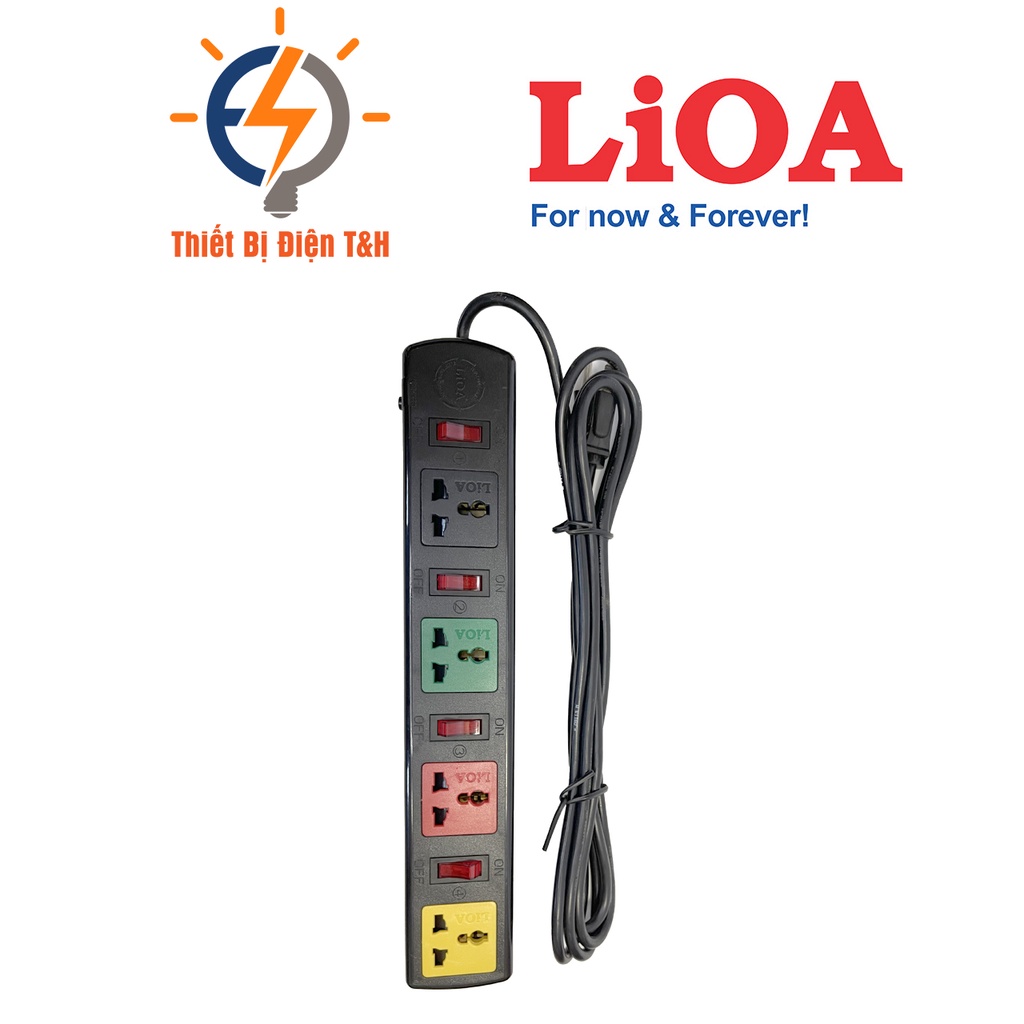 Ổ cắm điện đa năng LIOA, 2200W, 4 ổ cắm, 4 công tắc, dây dài 3M, 5M, 4DOF32N - 4DOF52N - Thiết Bị Điện T&amp;H