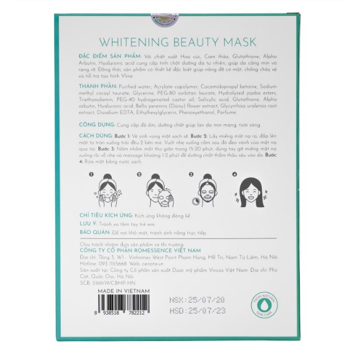 Mặt Nạ Cenota Whitening Beauty Mask Nâng Cơ Trắng Da 30ml