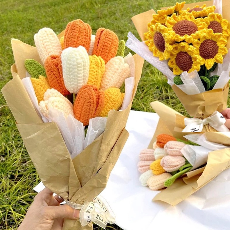 1 Bó Hoa Tulip Nhân Tạo Bằng Sợi Dệt Tay Trang Trí Nhà Cửa / Tiệc Cưới / Valentine