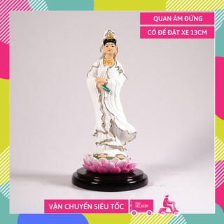Tượng phật Quan Âm Bồ Tát đứng có đế Vẽ màu áo trắng - Cao 13cm