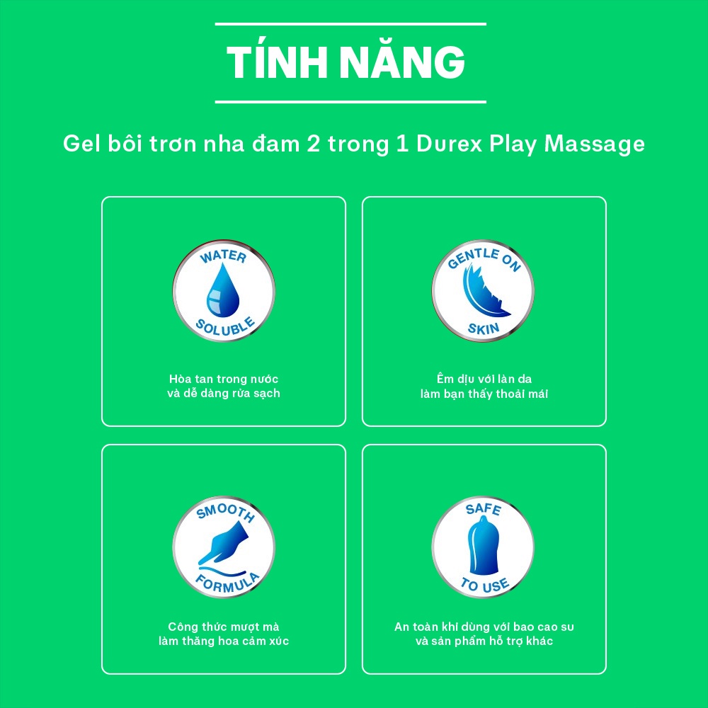 Gel Bôi Trơn Durex Play Massage 2 in 1, gel bôi trơn tình dục tăng khoái cảm khi quan hệ