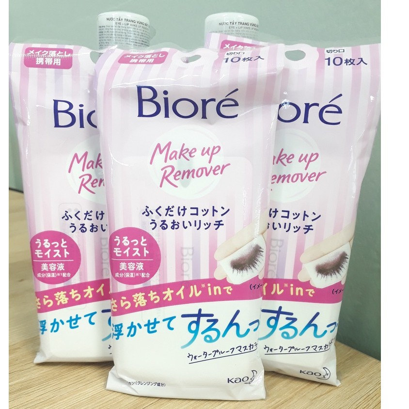 Khăn tẩy trang Biore Make Up Remover Cleansing Cotton Rich Moisture (1 bich x10 Miếng)