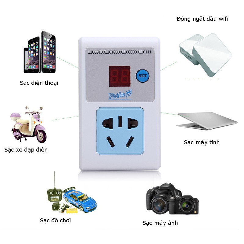 Ổ cắm hẹn giờ 1-24h - Ổ cắm sạc điện thoại máy tính qua đêm