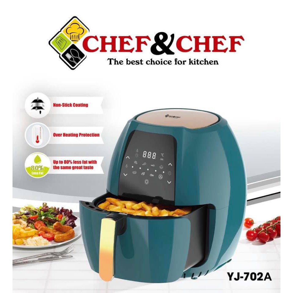 [Mã ELHADEV giảm 4% đơn 300K] NỒI CHIÊN KHÔNG DẦU CHEF&amp;CHEF ĐIỆN TỬ 6.5L YJ-702A MẦU XANH THẾ HỆ MỚI NHẤT