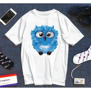 Áo thun Cotton Unisex - Owl Art - Chim cú mèo - Cú con màu xanh