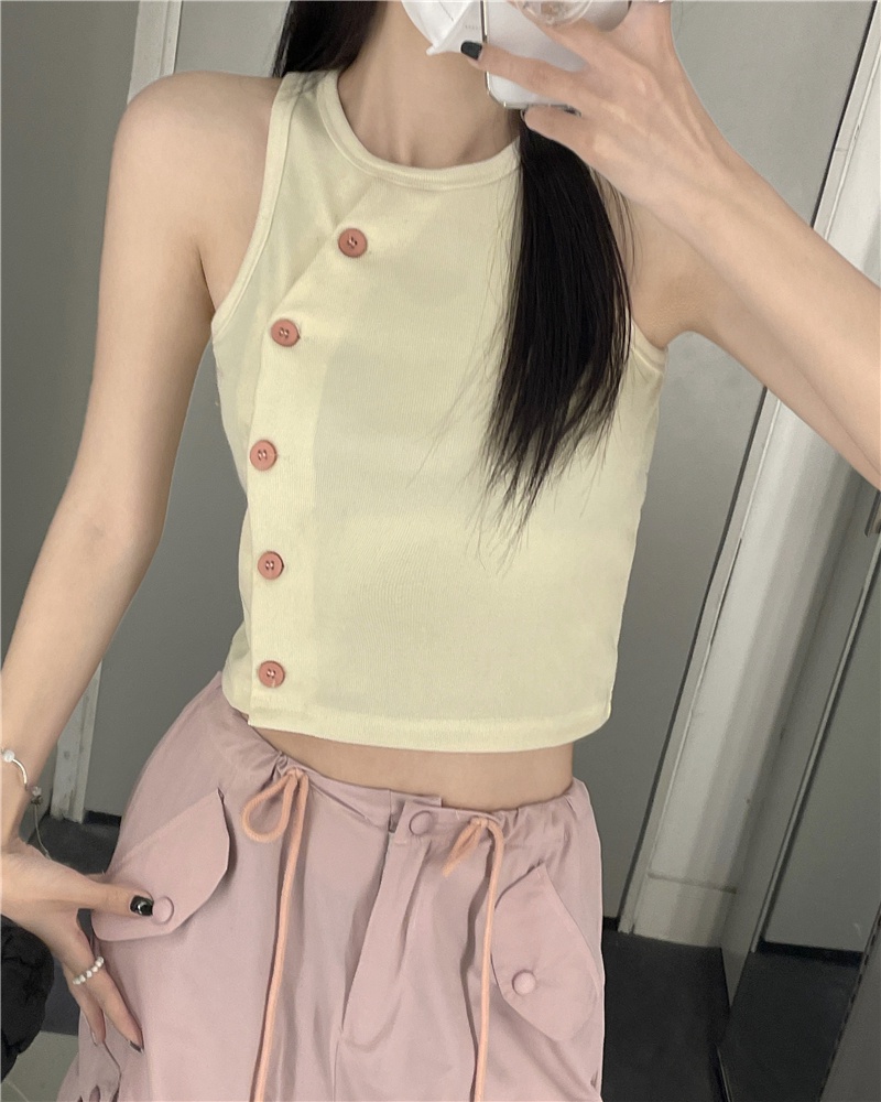 Bộ Áo Không Tay Dáng Ôm Phối Khóa Cài Bên Hông + Quần Dài Thiết Kế Mỏng Thời Trang Mới Dành Cho Nữ 52365