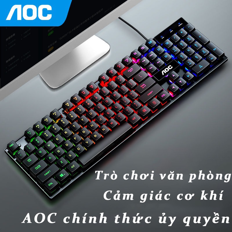 Bàn phím giả cơ chơi game kèm chuột có đèn LED ánh sáng rực rỡ dành cho máy tính laptop