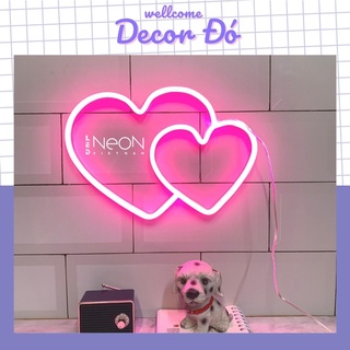 Đèn NeonSign | Trái Tim Đôi | Kích Thước 26x19cm | Quà Tặng Trang Trí Cực Chất , Siêu Sáng & Tiết Kiệm Điện Với Led 12v