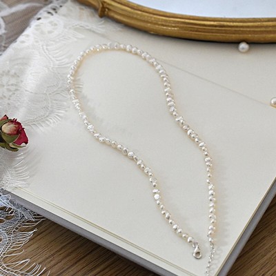 Chuỗi Đeo Cổ Ngọc Trai Hạt Dẹt Size 6ly Khóa Bạc - Ngọc Trai Trường Thịnh
