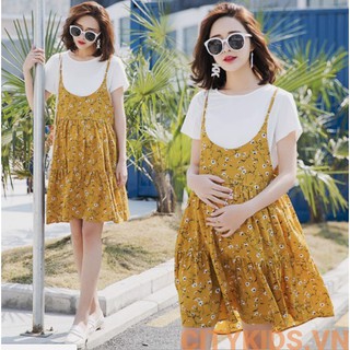 THANH LÝ ĐẦM BẦU : Sét Váy Yếm 2 Dây Hoa Nhí Vàng