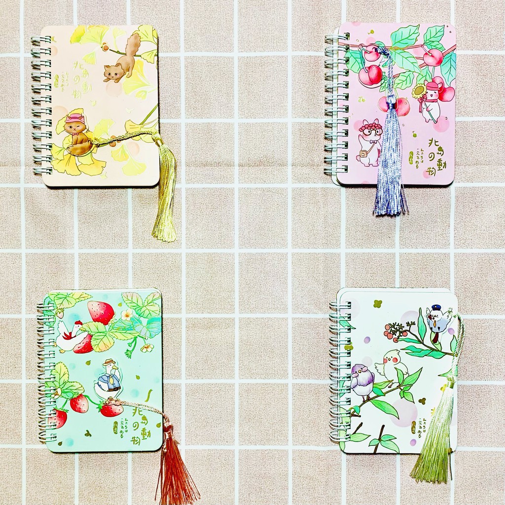 Sổ tay lò xo dễ thương nhiều màu kèm dây tua rua cổ điển