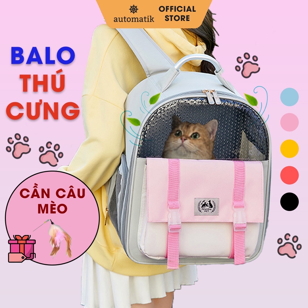Balo Mèo Thú Cưng Du Lịch, Túi Đựng Cho Chó Mèo Thỏ + Tặng Cần Câu Mèo - Automatik