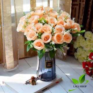Hoa hồng hoa giả 24 bông,chùm bông hồng lụa mix cùng hoa nhí dễ thương