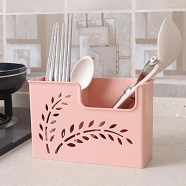 Ống đũa thìa dính tường giỏ đựng thìa đũa treo tường hồng pastel tiện lợi - Ống đựng đũa thìa 2 ngăn phong cách hàn quốc