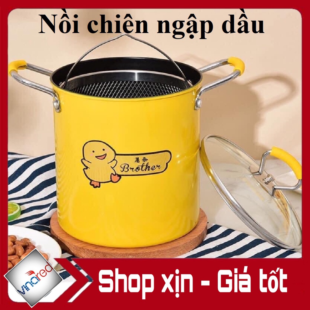 Nồi chiên ngập dầu chống dính tặng giá lọc thông minh màu vàng hình con vịt