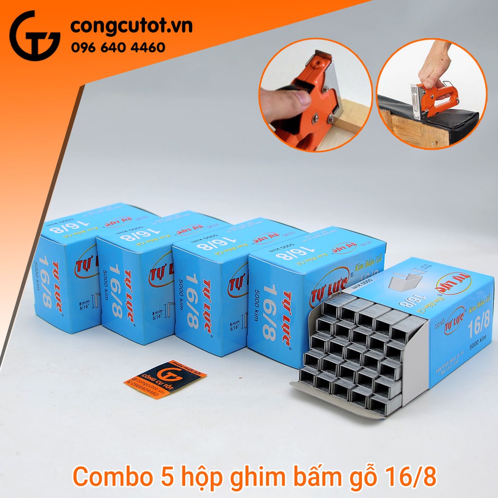 Combo 5 hộp ghim bấm gỗ tự lực 16/8