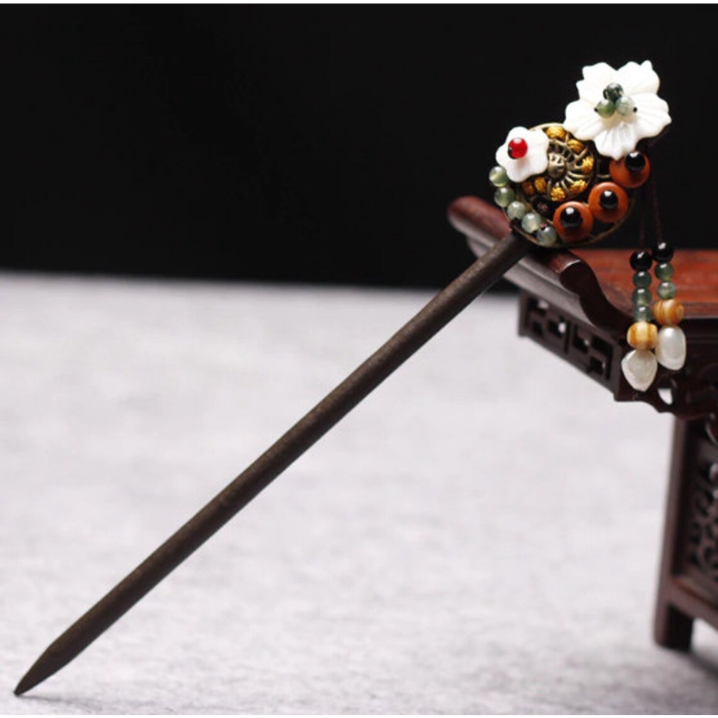 Trâm gỗ HOA TRẮNG SAKURA NHỊ XANH cài tóc nữ phong cách cổ đại cosplay công chúa tiểu thư