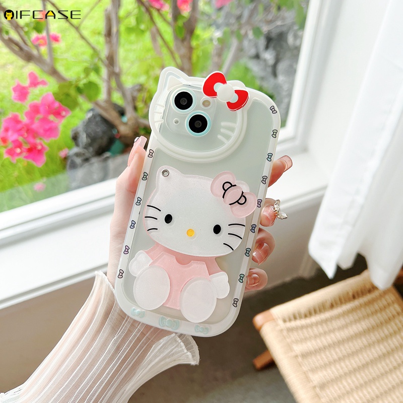Ốp Điện Thoại Dẻo Trong Suốt Kèm Gương Trang Điểm Hình Mèo Hello Kitty Cho iPhone 13 12 12 11 Pro Max XS Max XR X