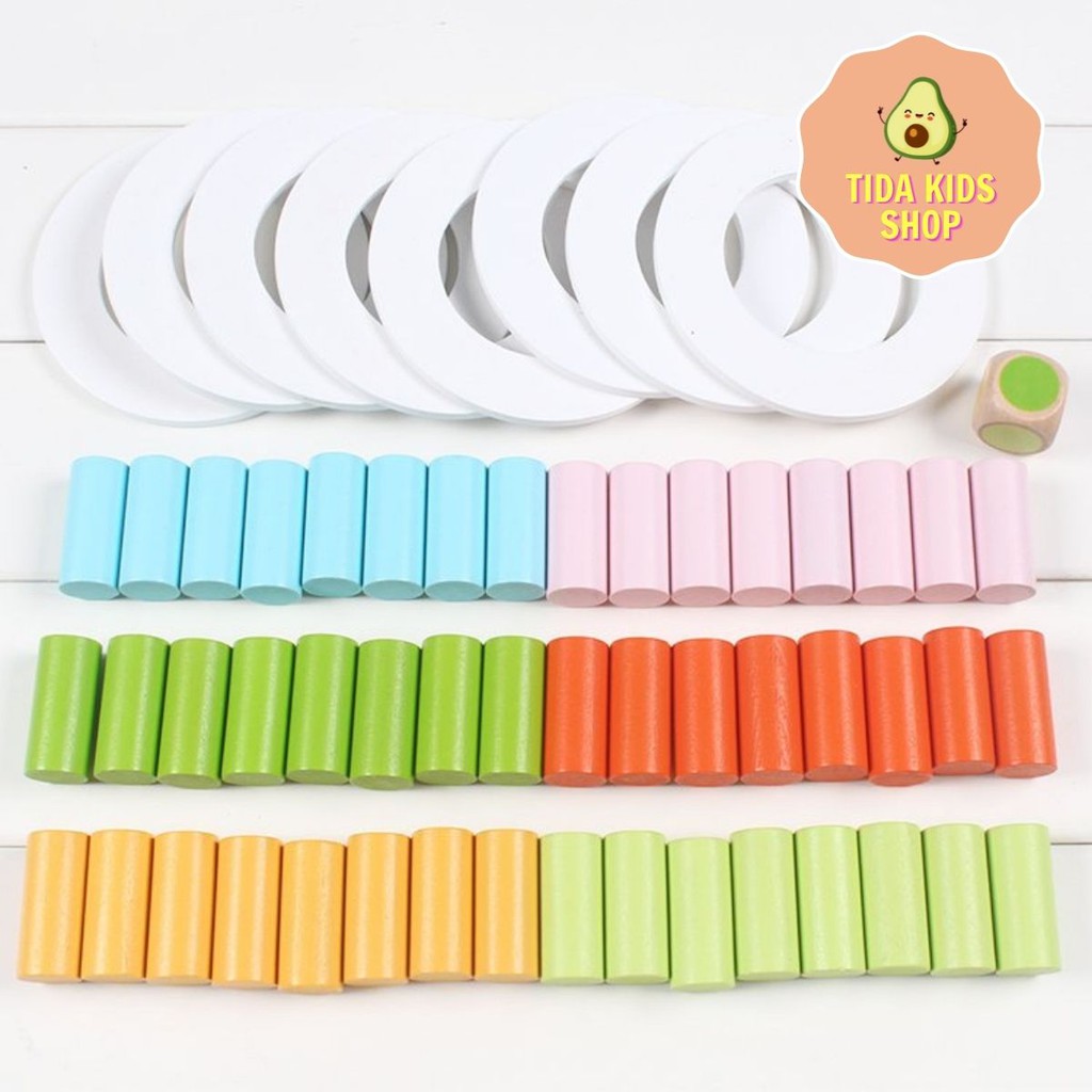 Đồ Chơi Gỗ TIDA KIDS SHOP, Đồ Chơi Xếp Chồng Màu Sắc Kèm Rút Gỗ Và Cờ Cá Ngựa Cho Bé Giá Tốt