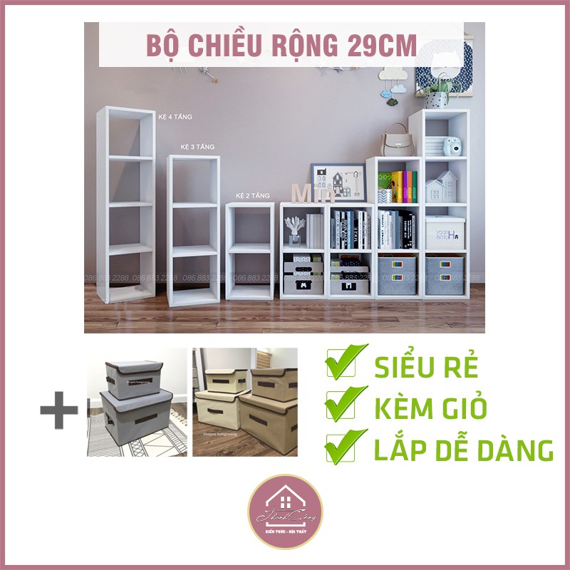 (MDF Thái Cốt Xanh Chống Ẩm Cao Cấp) (Siêu Rẻ) Kệ hộp vuông, kệ sách R290 + Tặng kèm 1 Giỏ đồ (Phù hợp mọi không gian)