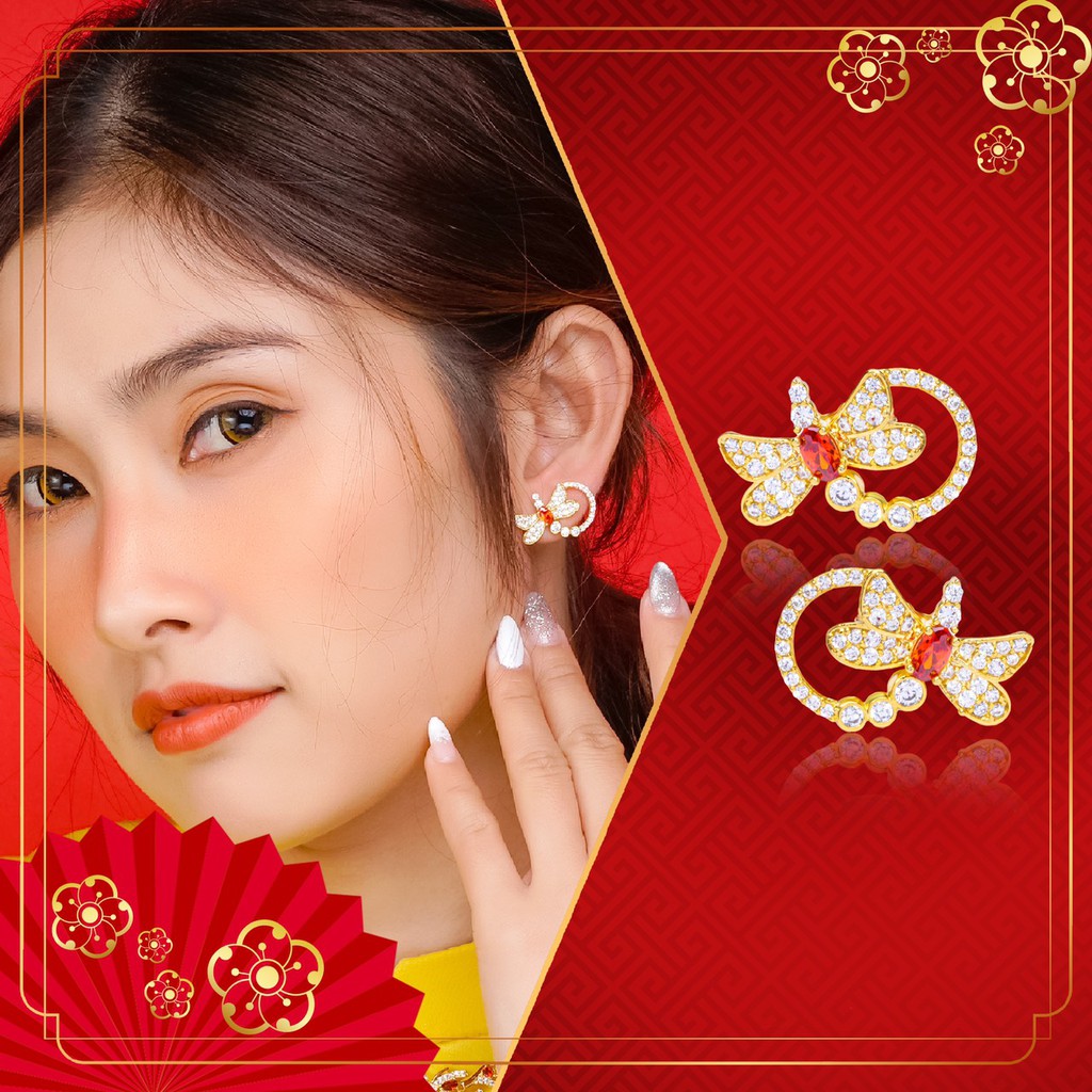 Bông tai nữ UHA mạ vàng 18K , đính kim cương nhân tạo B134-120