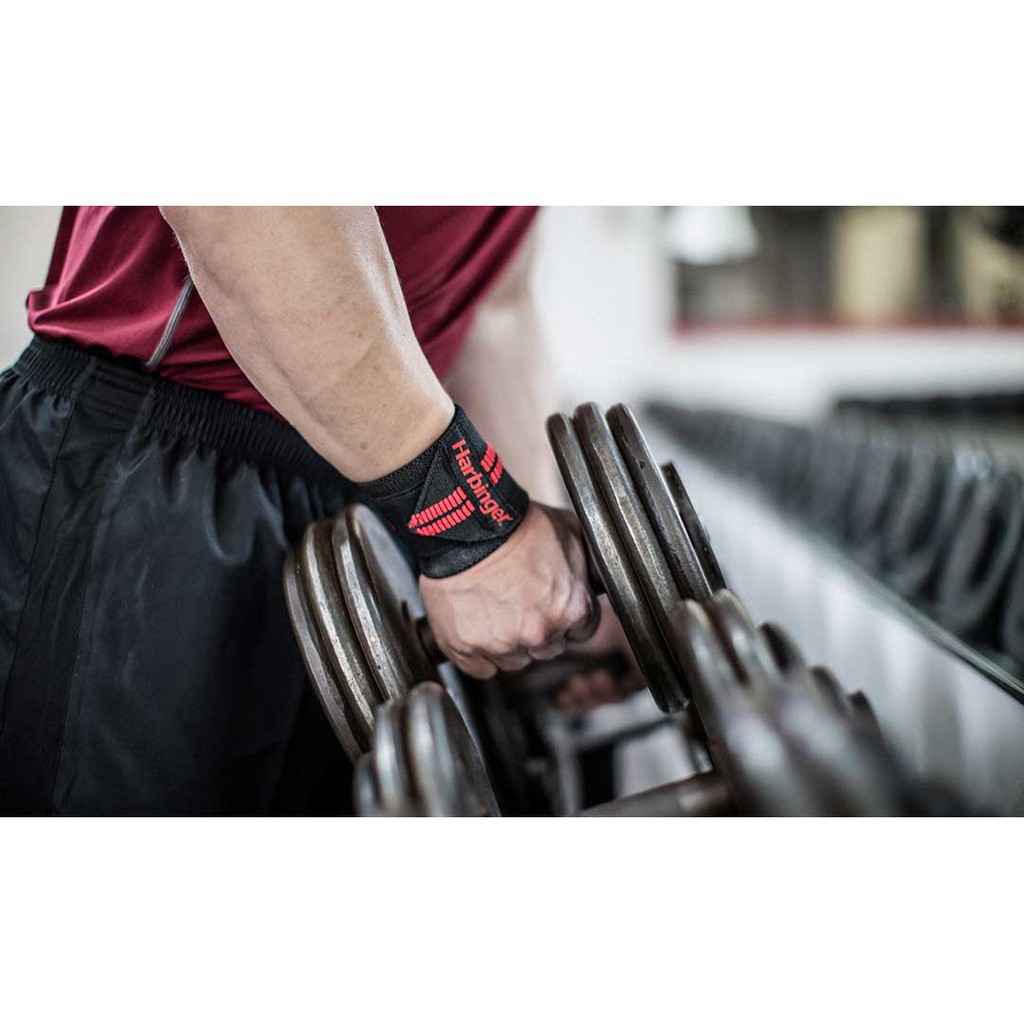 [Freeship] Phụ Kiện Thể Thao Gym Quấn cổ Tay bảo vệ cổ tay HARBINGER RED LINE WRIST WRAPS 443 Authentic 100%