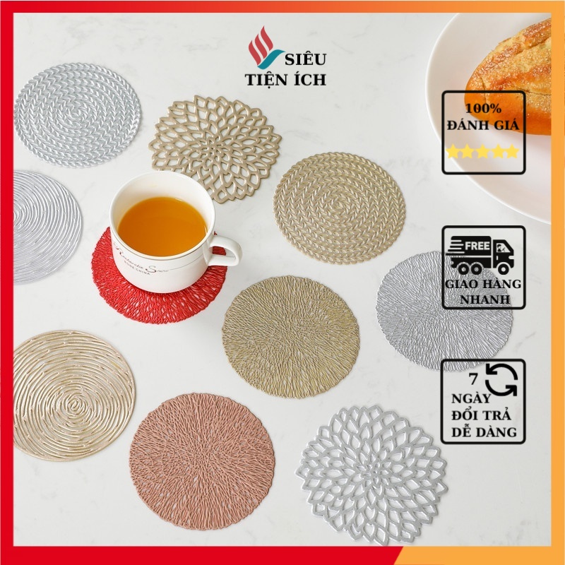 Miếng gỗ lót nồi cốc gỗ decor, tấm lót cách nhiệt không thấm nước bằng nhựa PVC 10 x 10cm