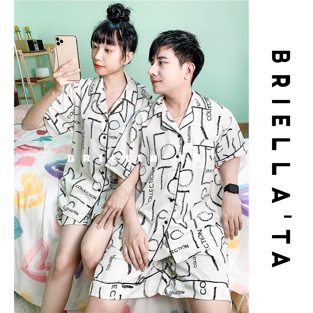 Bộ Ngủ Ngắn Lụa Mango Pijama NAM NỮ Luxury - Đồ Ngủ Nam Nữ Mặc Nhà Dễ Thương áo cộc quần đùi