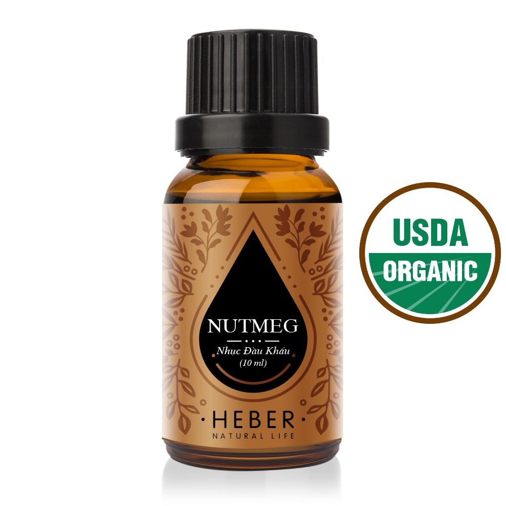 Tinh Dầu Nhục Đầu Khấu Nutmeg Heber Natural Life, Cao Cấp Nhập Khẩu, Thiên Nhiên Nguyên Chất, Chai 10ml/30ml/50ml